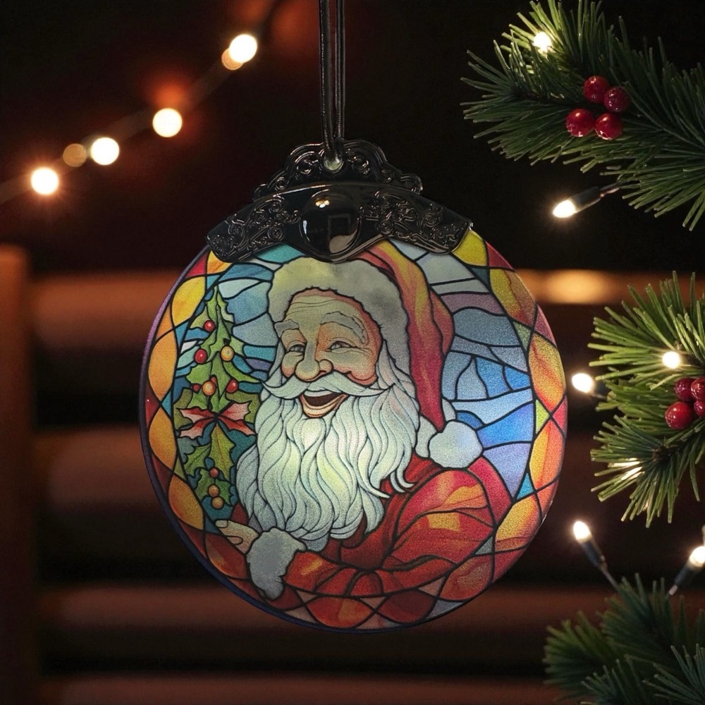 Stained Glass Santa Ornament - Multicolor
